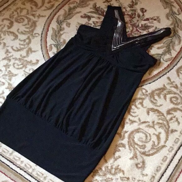 Ladies black sleeveless black 👗 with sequins  LRG - Picture 5 of 7
